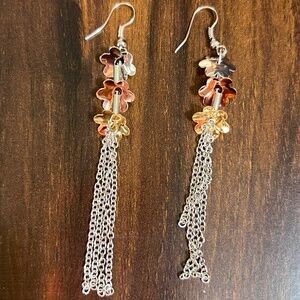 Tri-Color Flower Tassel Dangle Earrings